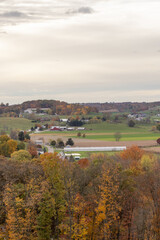 Amish farms dotting the autumn countryside in Holmes County, Ohio