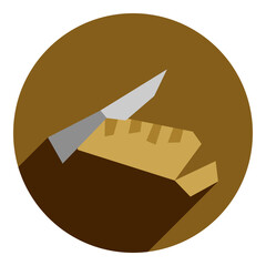 flat icon of knife with bread. brown icon in flat style of abstract bread with knife. bakery icon. web browser icon.