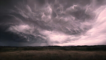 Fototapeta premium a supercell storm / thunderstorm with dark clouds far away in the distance on an open farming field