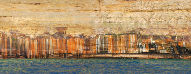 Panorama of the Colorful Sandstone Cliffs of Pictured Rocks on the South Shore of Lake Superior in Michigan