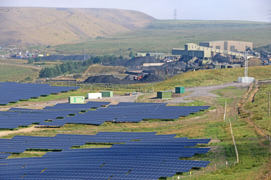 Solar farm by Fochriw in Wales by a surface mine