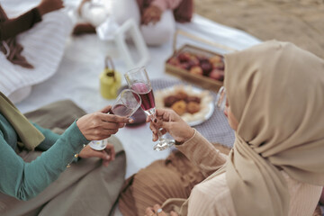 Group of Indian Muslim friends enjoying Picnic at Beach