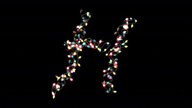 Growing animated blinking Christmas lights letters typeface H