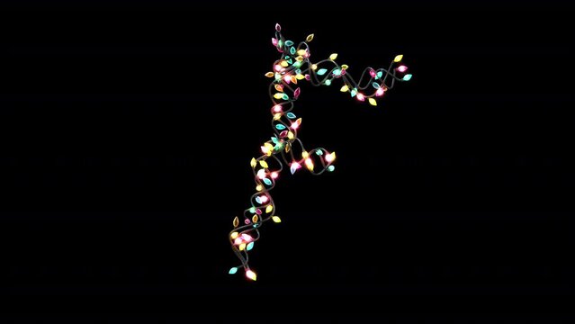 Growing animated blinking Christmas lights letters typeface F