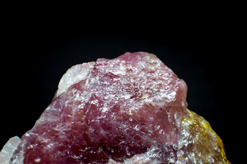 Close-up macro pink aventurine, strawberry quartz raw crystal stone, pink quartz with lepidolite...