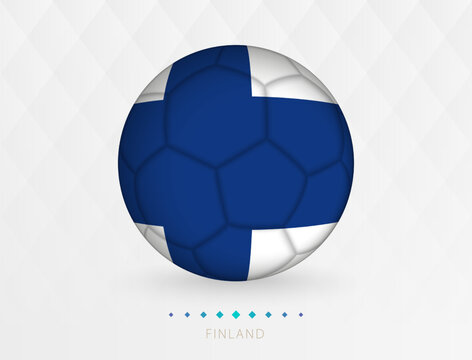 Football ball with Finland flag pattern, soccer ball with flag of Finland national team.