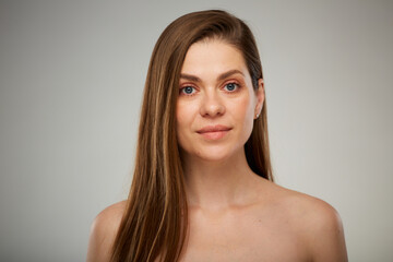 Fototapeta premium Beauty style close up face portrait of young woman. Isolated studio portrait.