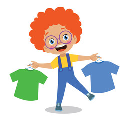 cute happy boy choosing clothes