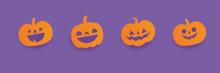 Halloween carved pumpkins. Jack O lantern flat icons.