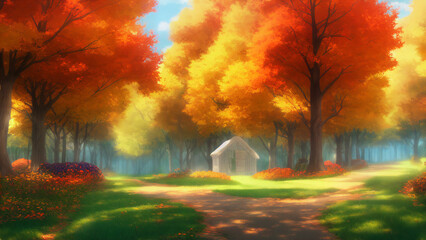 Illustration of an autumn fall landscape