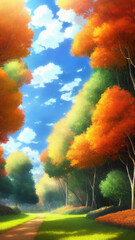 Fototapeta na wymiar Illustration of an autumn fall landscape