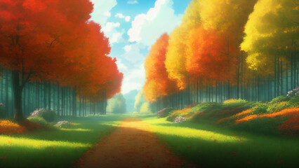 Illustration of an autumn fall landscape