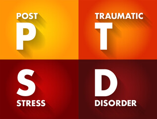 PTSD Posttraumatic Stress Disorder - psychiatric disorder that may occur in people who have experienced or witnessed a traumatic event , acronym text concept background