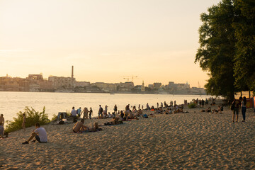 Beach with people in summer