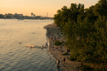 Beach with people in summer