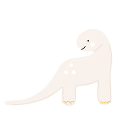 Pink dinosaur diplodocus, child vector illustrations for sticker, print, poster, card