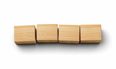 Four blank wooden block cubes on a white background for your text. free space for business concept 3d illustration