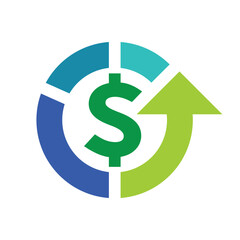 Profit management concept icon. Visual illustration of growth stage increasing dollar value.