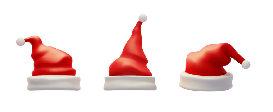 Christmas Santa Claus red hats isolated. Vector 3d Realistic llustration.