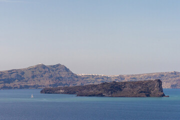 santorini sea and mountains