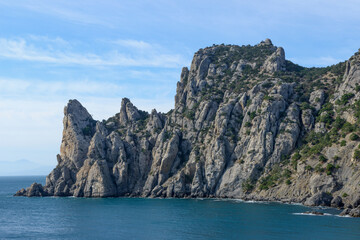 Naklejka premium View towards Chicken-Kaya cape and Karaul-Oba mountain, Crimea, Russia.