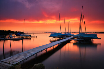 Sunset on a dock on Lake Monona, Madison, WI. 