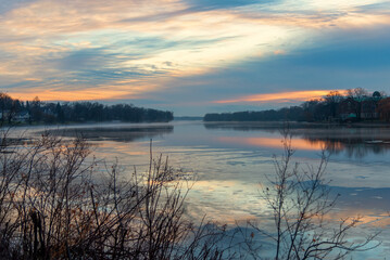 A Winter Sunset On Fox River At De Pere, Wisconsin