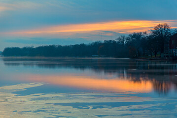 A Winter Sunset On Fox River At De Pere, Wisconsin
