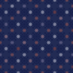 Colourful Christmas seamless vector snowflake texture on dark blue background. A classic seasonal pattern for wrapping paper, greeting cards, invitations, gift boxes and web background.