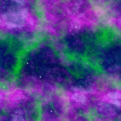 Glowing deep space galaxy stars. Seamless space background texture. Light blue interstellar gas, high resolution