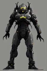 Naklejka premium Alien Armored Cyborg robot android 3d illustration, 3d render