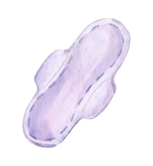 Plain white women hygiene pad painted in watercolor on clean white background