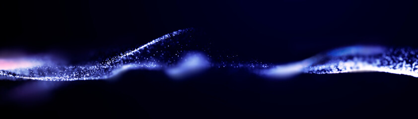 Futuristic point wave. Abstract background with a dynamic wave.Connecting background. Abstract dust wave. Artificial intelligence. Big data technology 3d rendering