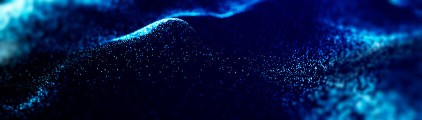 Futuristic point wave. Abstract background with a dynamic wave.Connecting background. Abstract dust wave. Artificial intelligence. Big data technology 3d rendering