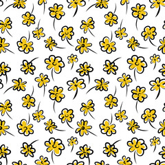 Seamless pattern of yellow wildflowers on a white background. 