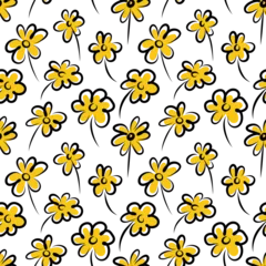 Foto op Canvas Seamless pattern of yellow wildflowers on a white background. Vector illustration © Tatyana Olina