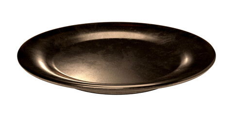 Isolated Side View of Copper Plate or Vintage Golden Dish, Old Crockery on White Background, Realistic Shot of 3D Illustration.