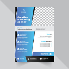 Flyer Design Template For Agency with blue color abstract gradient shape