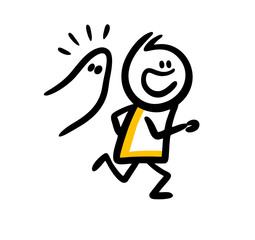 Halloween ghost pursues young man running in fear.