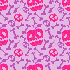 Halloween cartoon seamless apples skulls pattern for wrapping paper and fabrics and linens and kids clothes