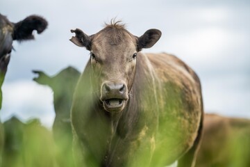 herd of Cows grazing on pasture in a field. regenerative angus cattle in a paddock