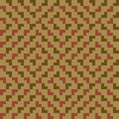 Vector geometric seamless pattern. Ethnic tribal style ornament. Abstract graphic background with squares. Simple embroidery texture. Plaid pattern. Red and brown color. Repeat retro vintage design