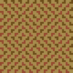 Vector geometric seamless pattern. Ethnic tribal style ornament. Abstract graphic background with squares. Simple embroidery texture. Plaid pattern. Red and brown color. Repeat retro vintage design