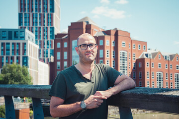 Man modeling outside in a sunny day