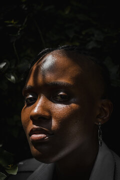 Closeup of black woman garden 