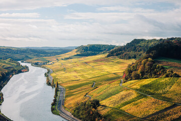 Hiking in the autumn fall countryside of the Saarland in Golden October Germany, Europe