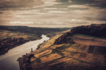 Hiking in the autumn fall countryside of the Saarland in Golden October Germany, Europe