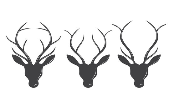 Set the deer head. Deer antler silhouette vector illustration