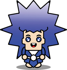 unique hair vector cartoon character illustration in dark blue and white color