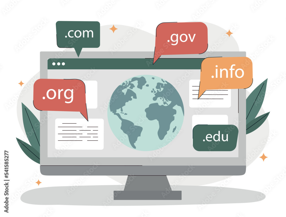 Aufkleber domain name concept. select addresses for website, internet and wireless connection. modern technolo
